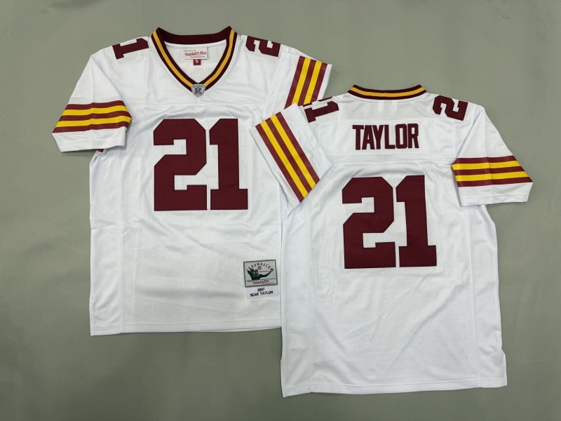 Men 2025 Washington Redskins #21 Taylor white Throwback Limited NFL Jersey style 002